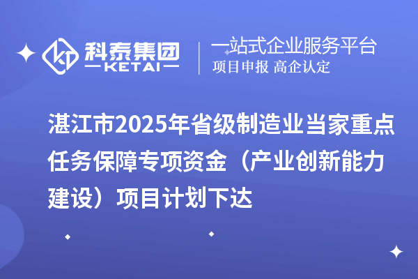 湛江市2025年省级制造业当家重点任务保障专项资金（产业创新能力建设）项目计划下达