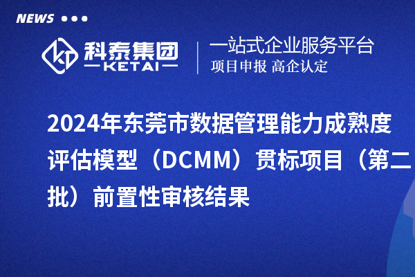 2024年东莞市数据管理能力成熟度评估模型（DCMM）贯标项目（第二批）前置性审核结果