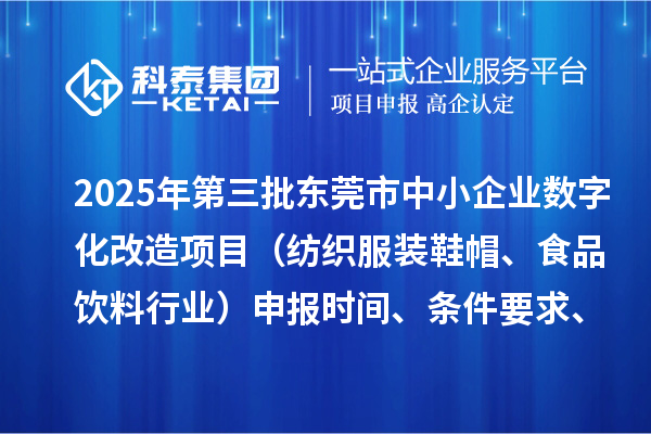 2025年第三批东莞市中小企业数字化改造项目（纺织服装鞋帽、食品饮料行业）申报时间、条件要求、资助奖励