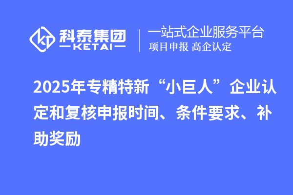 2025年专精特新“小巨人”企业认定和复核申报时间、条件要求、补助奖励