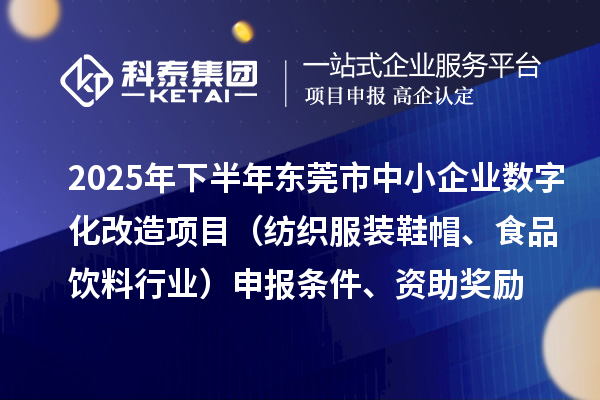 2025年下半年东莞市中小企业数字化改造项目（纺织服装鞋帽、食品饮料行业）申报条件、资助奖励