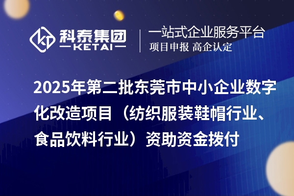 2025年第二批东莞市中小企业数字化改造项目（纺织服装鞋帽行业、食品饮料行业）资助资金拨付