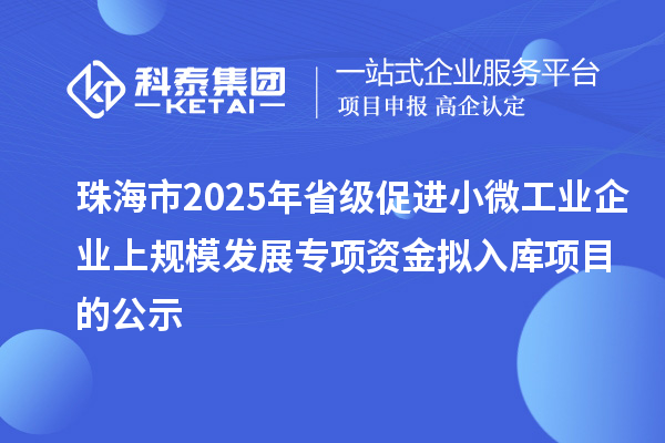 珠海市2025年省级促进小微工业企业上规模发展专项资金拟入库项目的公示