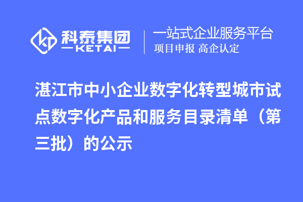 湛江市中小企业数字化转型城市试点数字化产品和服务目录清单（第三批）的公示
