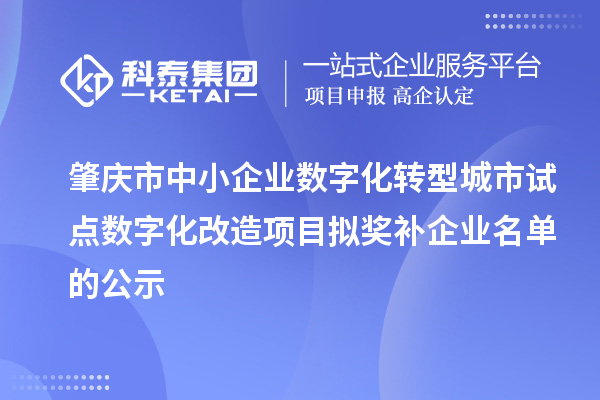 肇庆市中小企业数字化转型城市试点数字化改造项目拟奖补企业名单的公示