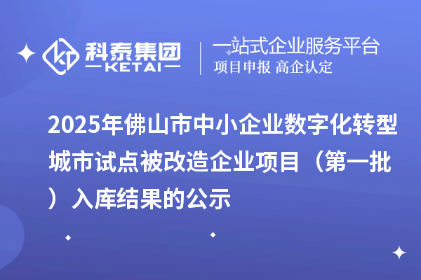 2025年佛山市中小企业数字化转型城市试点被改造企业项目（第一批） 入库结果的公示