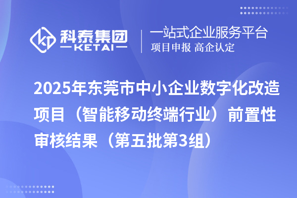 2025年东莞市中小企业数字化改造项目（智能移动终端行业）前置性审核结果（第五批第3组）