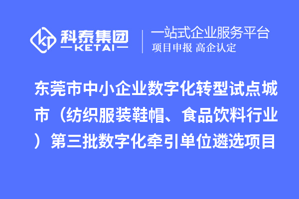 东莞市中小企业数字化转型试点城市（纺织服装鞋帽、食品饮料行业）第三批数字化牵引单位遴选项目前置性审核结果