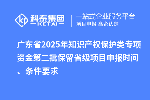 广东省2025年知识产权保护类专项资金第二批保留省级项目申报时间、条件要求