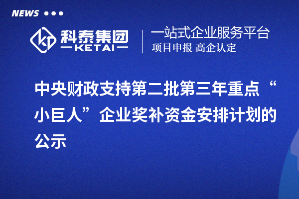 中央财政支持第二批第三年重点“小巨人”企业奖补资金安排计划的公示