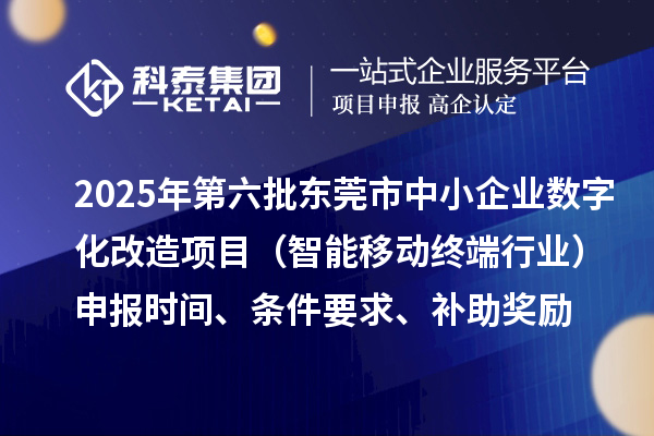 2025年第六批东莞市中小企业数字化改造项目（智能移动终端行业）申报时间、条件要求、补助奖励