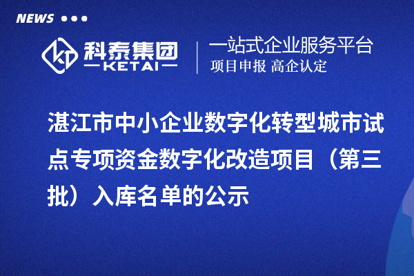 湛江市中小企业数字化转型城市试点专项资金数字化改造项目（第三批）入库名单的公示