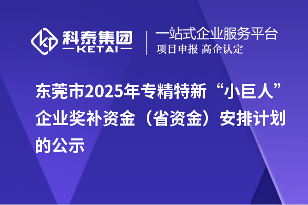 东莞市2025年专精特新“小巨人”企业奖补资金（省资金）安排计划的公示