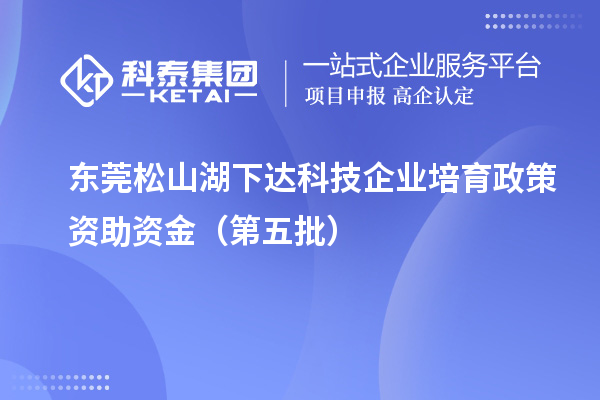 东莞松山湖下达科技企业培育政策资助资金（第五批）