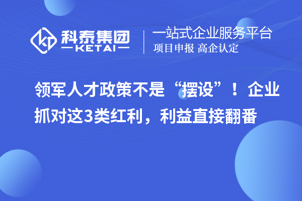 领军人才政策不是“摆设”！企业抓对这3类红利，利益直接翻番