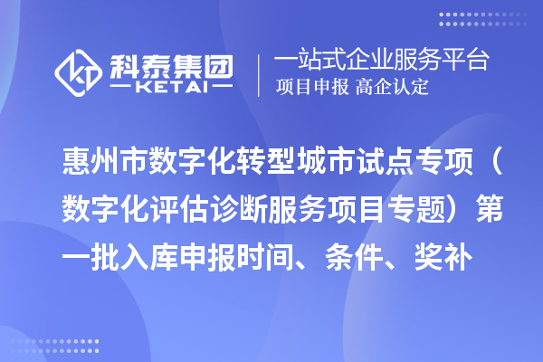 惠州市数字化转型城市试点专项资金（数字化评估诊断服务项目专题）第一批入库申报时间、条件要求、补助奖励