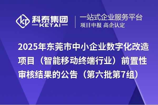 2025年东莞市中小企业数字化改造项目（智能移动终端行业）前置性审核结果的公告（第六批第7组）