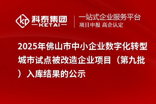2025年佛山市中小企业数字化转型城市试点被改造企业项目（第九批） 入库结果的公示