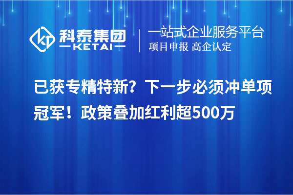 已获专精特新？下一步必须冲单项冠军！政策叠加红利超500万