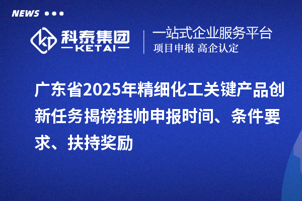 广东省2025年精细化工关键产品创新任务揭榜挂帅申报时间、条件要求、扶持奖励