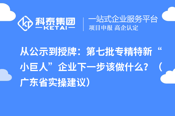 从公示到授牌：第七批专精特新“小巨人”企业下一步该做什么？（广东省实操建议）