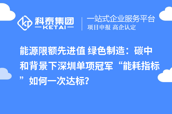 能源限额先进值+绿色制造：碳中和背景下深圳单项冠军“能耗指标”如何一次达标？