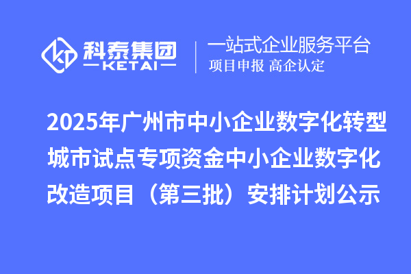 2025年广州市中小企业数字化转型城市试点专项资金中小企业数字化改造项目（第三批）安排计划的公示