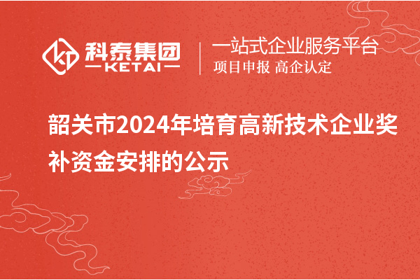 韶关市2024年培育高新技术企业奖补资金安排的公示