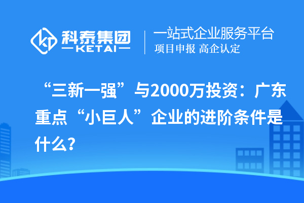 “三新一强”与2000万投资：广东重点“小巨人”企业的进阶条件是什么？