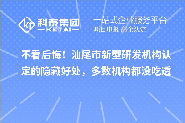 不看后悔！汕尾市新型研发机构认定的隐藏好处，多数机构都没吃透