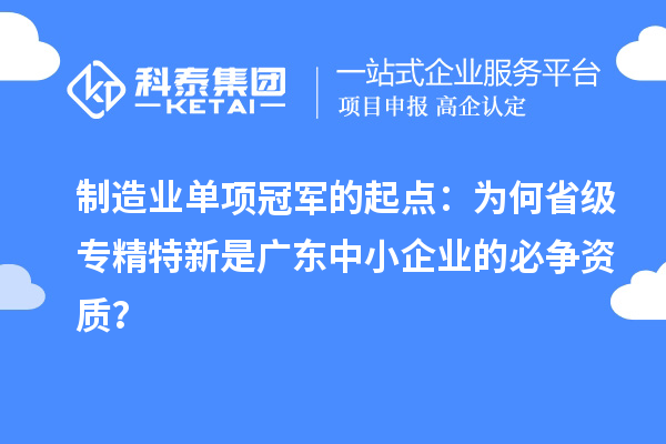 制造业单项冠军的起点：为何省级专精特新是广东中小企业的必争资质？