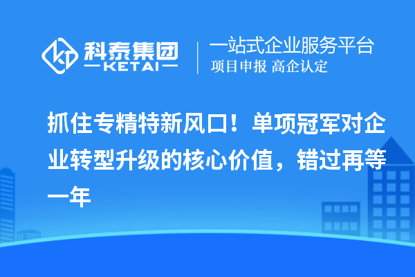 抓住专精特新风口！单项冠军对企业转型升级的核心价值，错过再等一年