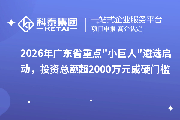 2026年广东省重点小巨人遴选启动，投资总额超2000万元成硬门槛