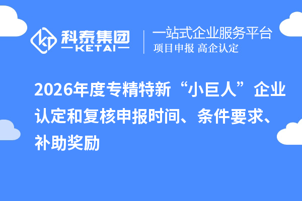 2026年度专精特新“小巨人”企业认定和复核申报时间、条件要求、补助奖励