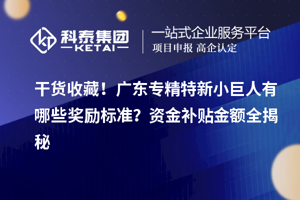  干货收藏！广东专精特新小巨人有哪些奖励标准？资金补贴金额全揭秘