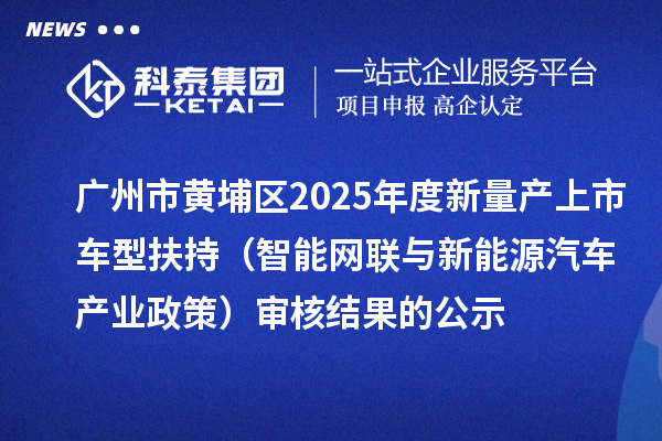 广州市黄埔区2025年度新量产上市车型扶持（智能网联与新能源汽车产业政策）审核结果的公示
