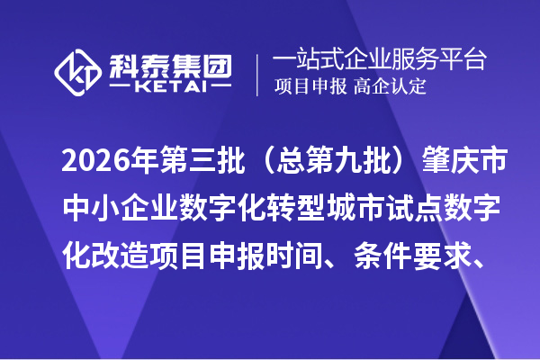 2026年第三批（总第九批）肇庆市中小企业数字化转型城市试点数字化改造项目申报时间、条件要求、补助奖励