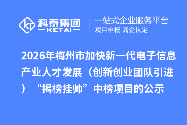 2026年梅州市加快新一代电子信息产业人才发展（创新创业团队引进）“揭榜挂帅”中榜项目的公示