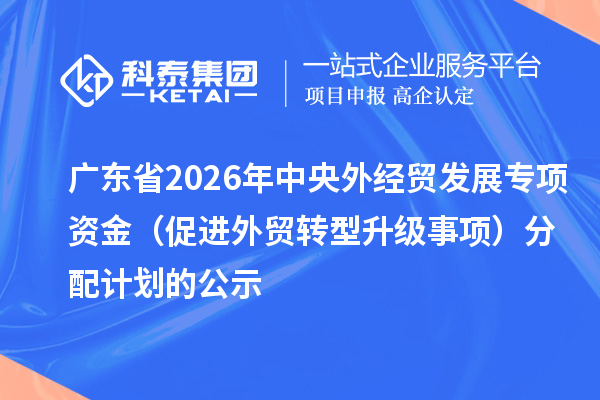 广东省2026年中央外经贸发展专项资金（促进外贸转型升级事项）分配计划的公示