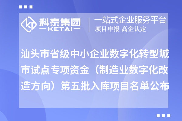 汕头市省级中小企业数字化转型城市试点专项资金（制造业数字化改造方向）第五批入库项目名单公布